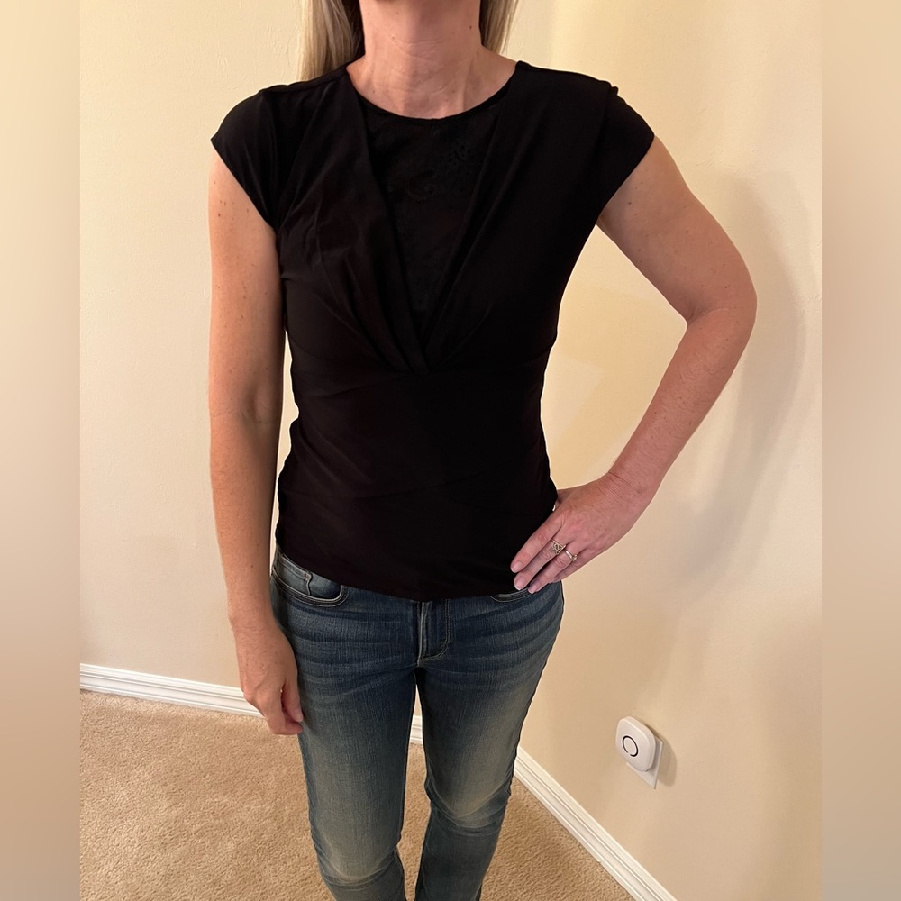 WHBM NWOT Black Top with Lace Size XS Zipper on the Back Never Worn